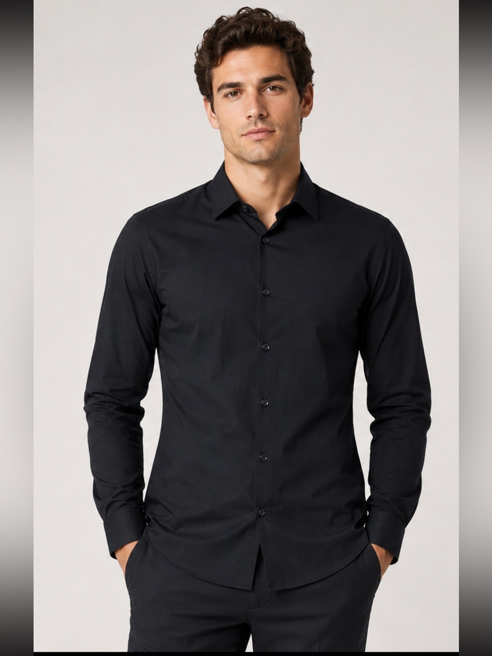 Calvin Klein Steel Plus Black Herringbone Dress Shirt Mens 15.5 32/33